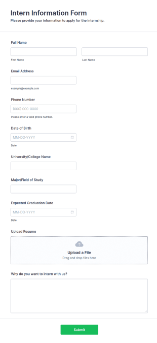 Intern Information Form Template