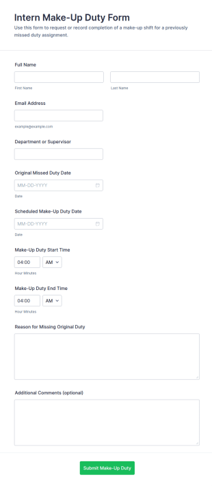 Intern Make Up Duty Form Template