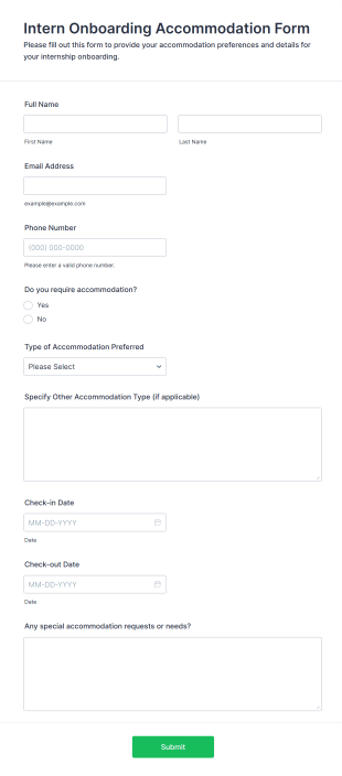 Intern Onboarding Accommodation Form Template