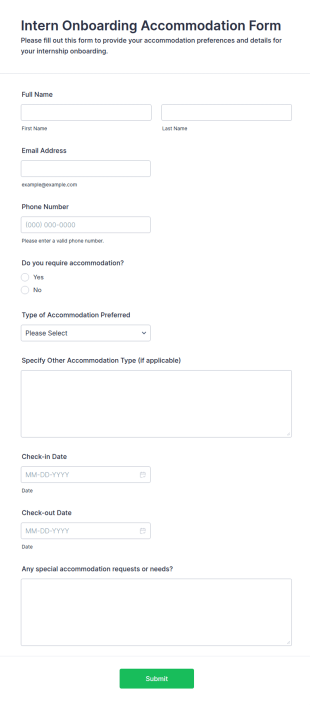 Intern Onboarding Accommodation Form Template