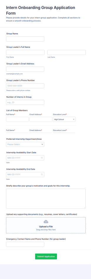 Intern Onboarding Group Application Form Template