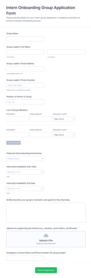 Intern Onboarding Group Application Form Template