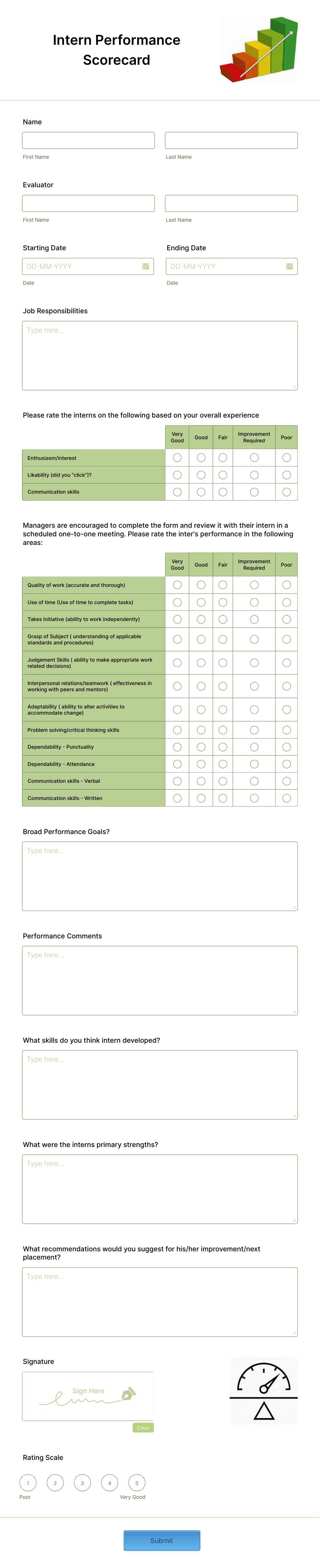 Intern Performance Scorecard Form Template | Jotform
