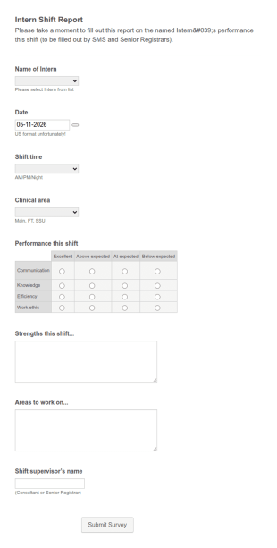 Intern Shift Report Form Template