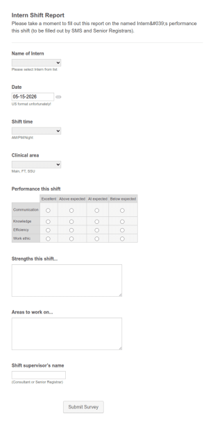 Intern Shift Report Form Template