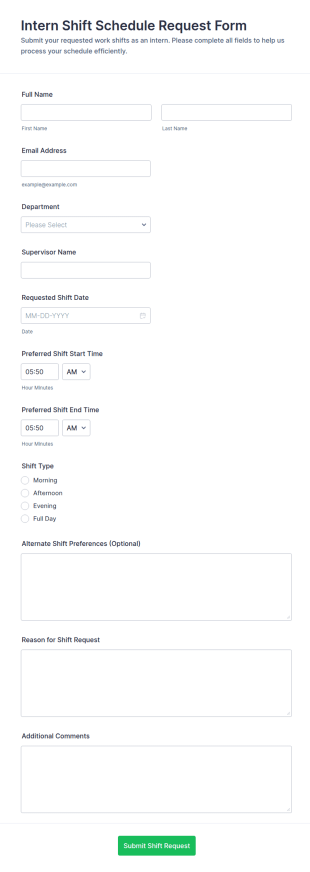 Intern Shift Schedule Request Form Template