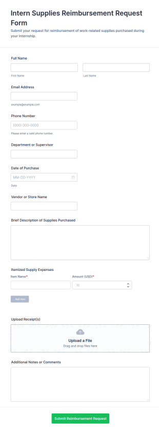 Intern Supplies Reimbursement Request Form Template
