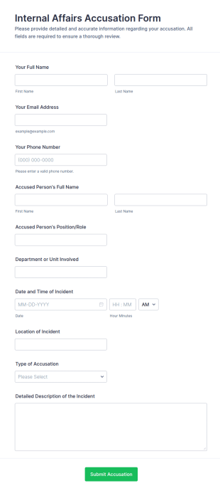 Internal Affairs Accusation Form Template