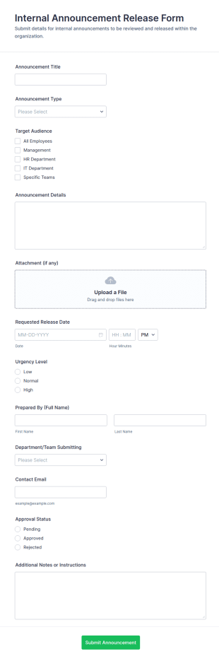 Internal Announcement Release Form Template
