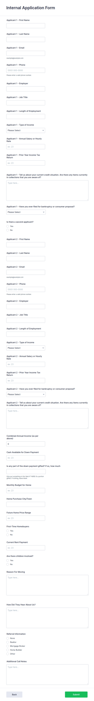 Internal Application Form Template