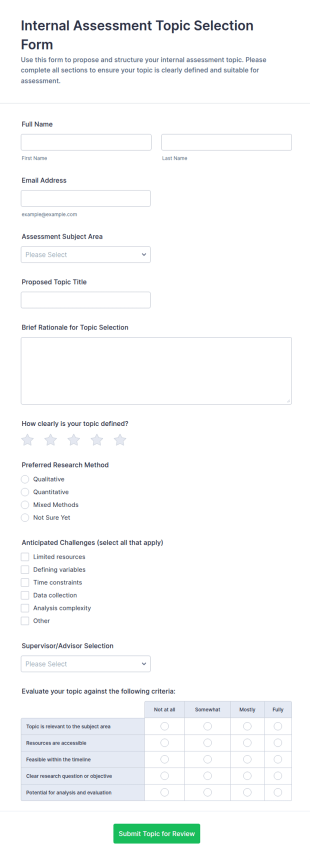 Internal Assessment Topic Selection Form Template