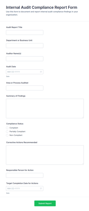 Internal Audit Compliance Report Form Template