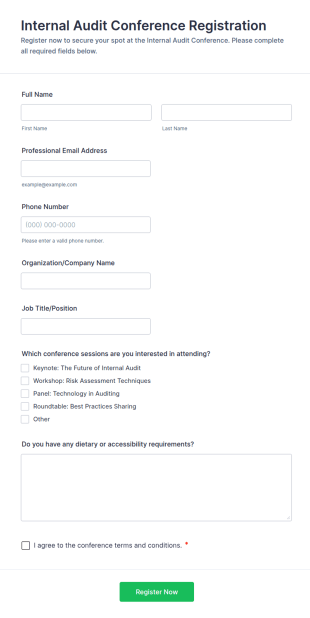 Internal Audit Conference Registration Form Template