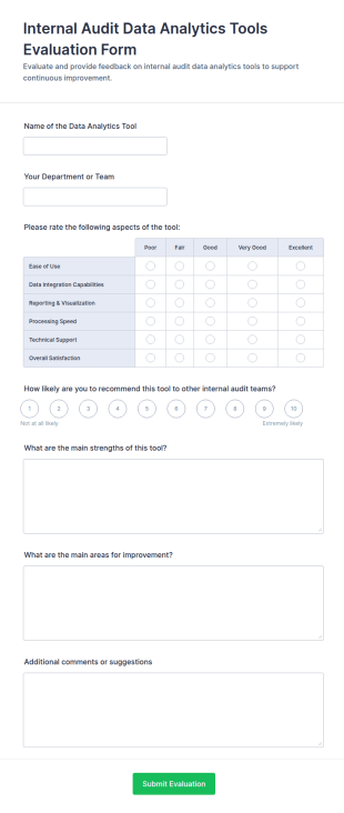 Internal Audit Data Analytics Tools Evaluation Form Template