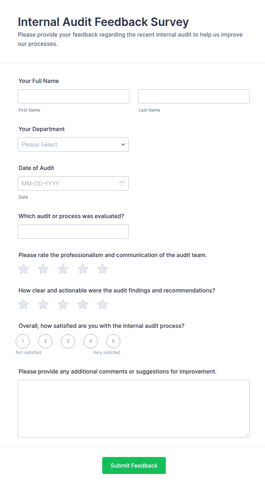 Example Audit Feedback Form Internal Audit Feedback Survey Form Template | Jotform
