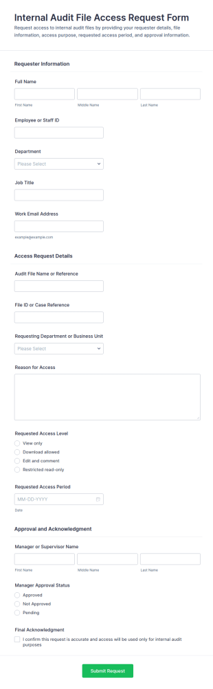 Internal Audit File Access Request Form Template
