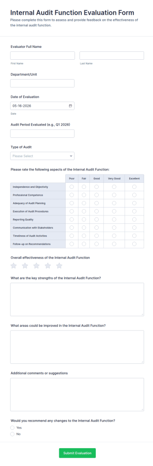 Internal Audit Function Evaluation Form Template