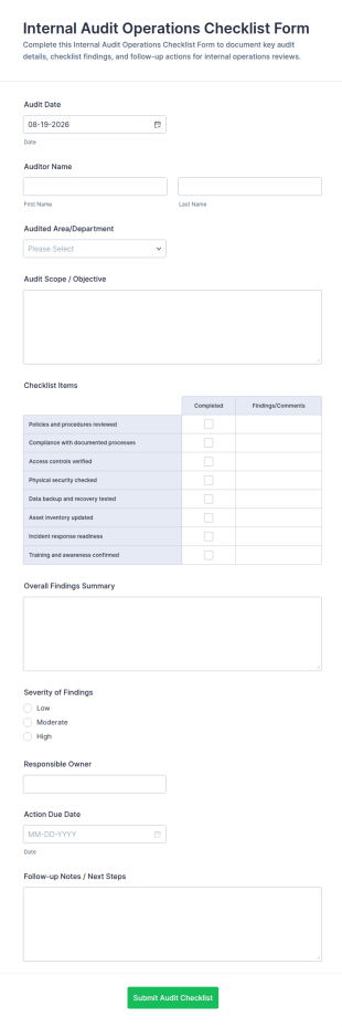 Internal Audit Operations Checklist Form Template