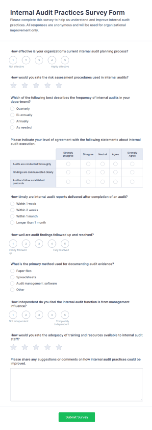 Internal Audit Practices Survey Form Template