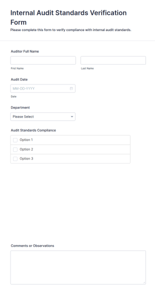 Internal Audit Standards Verification Form Template