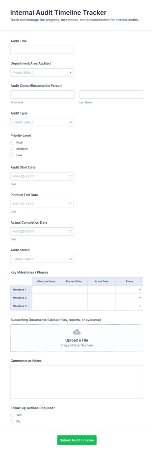 Internal Audit Timeline Tracker Form Template