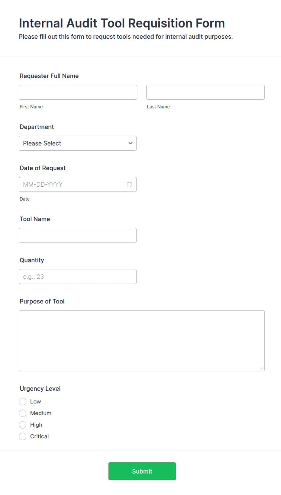 Internal Audit Tool Requisition Form Template | Jotform