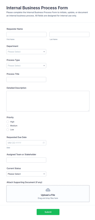 Internal Business Process Form Template