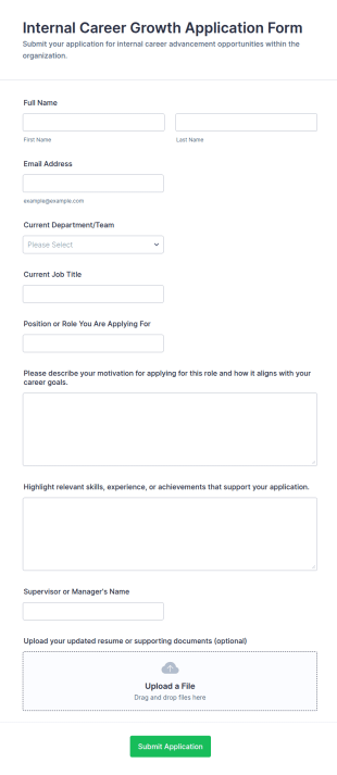 Internal Career Growth Application Form Template