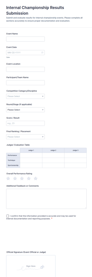 Internal Championship Results Submission Form Template