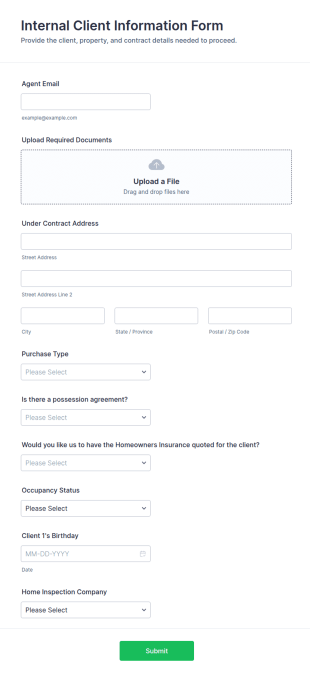 Internal Client Information Form Template