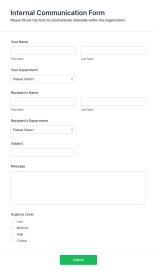 Internal Communication Form Template