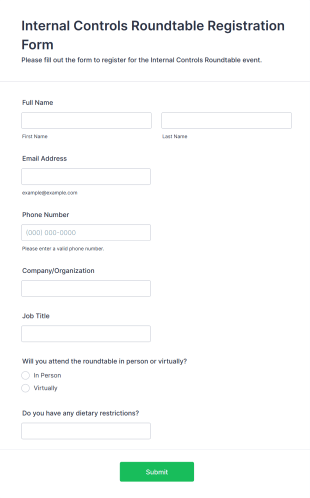 Internal Controls Roundtable Registration Form Template