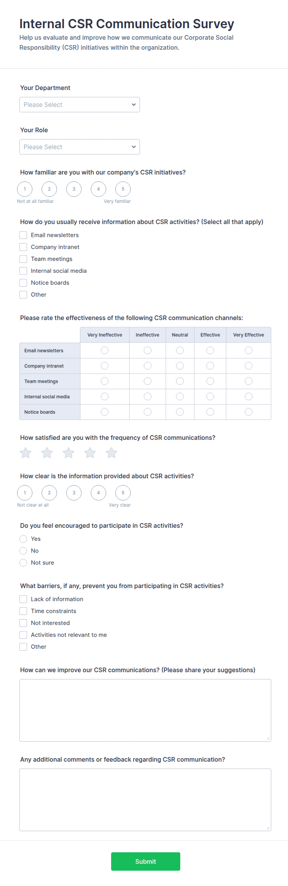 Internal CSR Communication Survey Form Template | Jotform