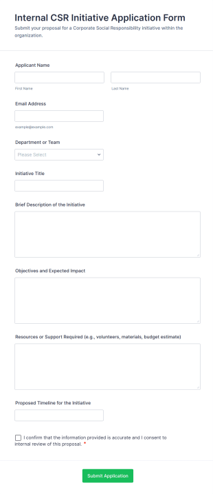 Internal CSR Initiative Application Form Form Template
