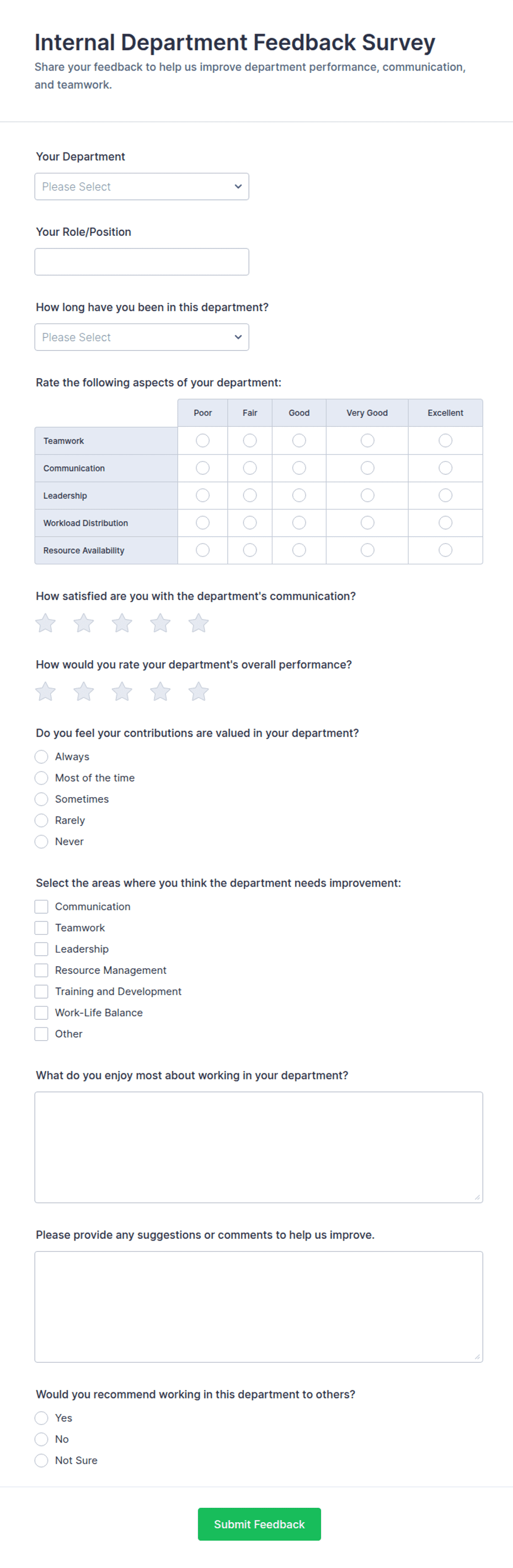Internal Department Feedback Survey Form Template | Jotform
