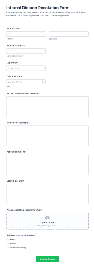Internal Dispute Resolution Form Template