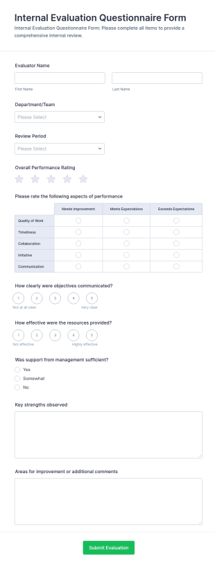 Internal Evaluation Questionnaire Form Template