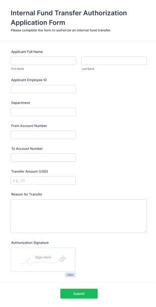 Internal Fund Transfer Authorization Application Form Form Template