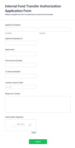 Internal Fund Transfer Authorization Application Form Template