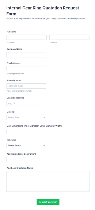 Internal Gear Ring Quotation Request Form Template