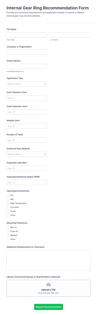 Internal Gear Ring Recommendation Form Template
