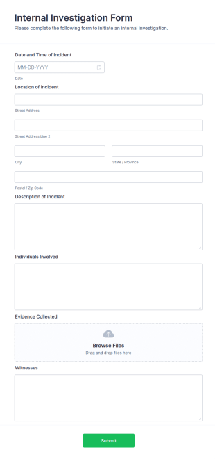 Internal Investigation Form Template