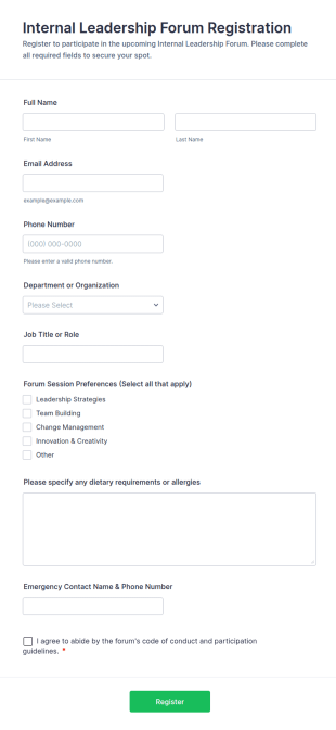 Internal Leadership Forum Registration Form Template