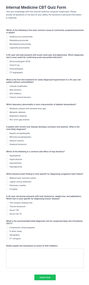 Internal Medicine CBT Quiz Form Template