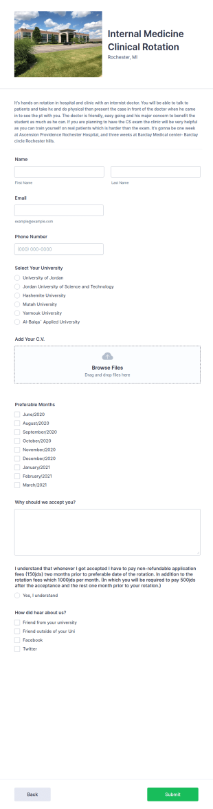 Internal Medicine Clinical Rotation Request Form Template