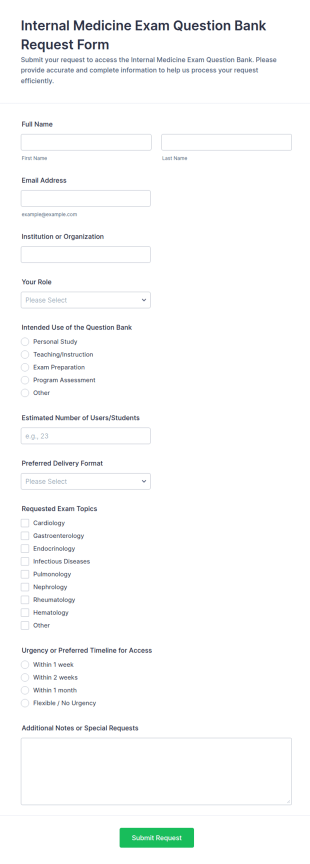 Internal Medicine Exam Question Bank Request Form Template
