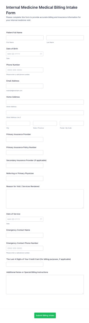 Internal Medicine Medical Billing Intake Form Template