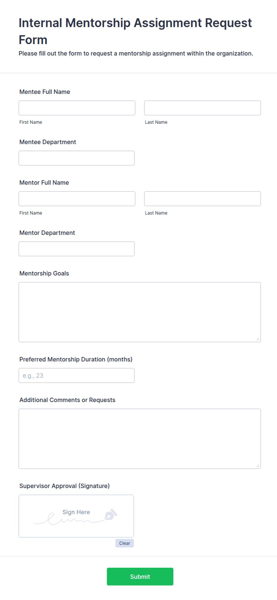 Internal Mentorship Assignment Request Form Template | Jotform