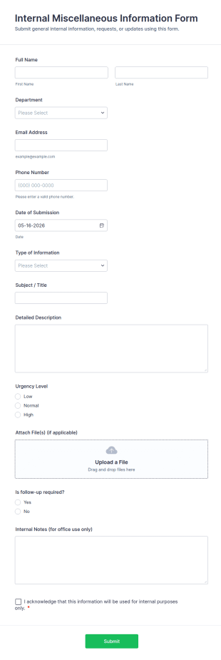 Internal Miscellaneous Information Form Template