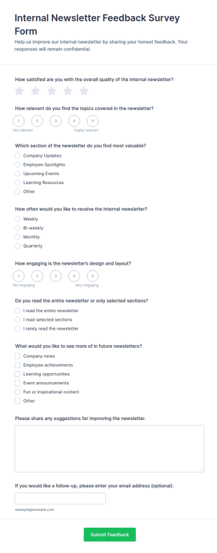 Internal Newsletter Feedback Survey Form Template